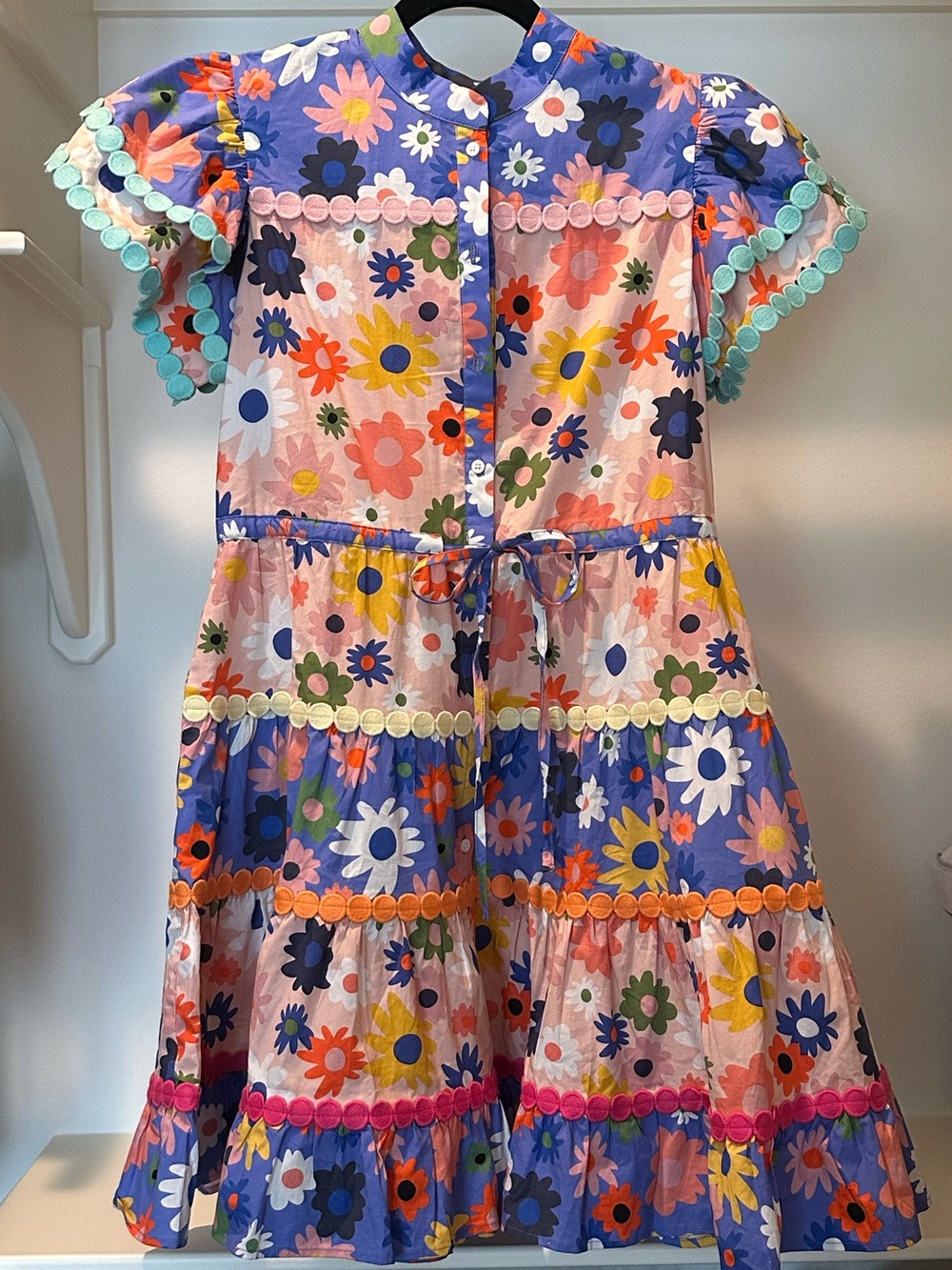 CeliaB Kauai Floral Tiered Mini Button-Front Dress in Purple, Pink, Yellow, Blue